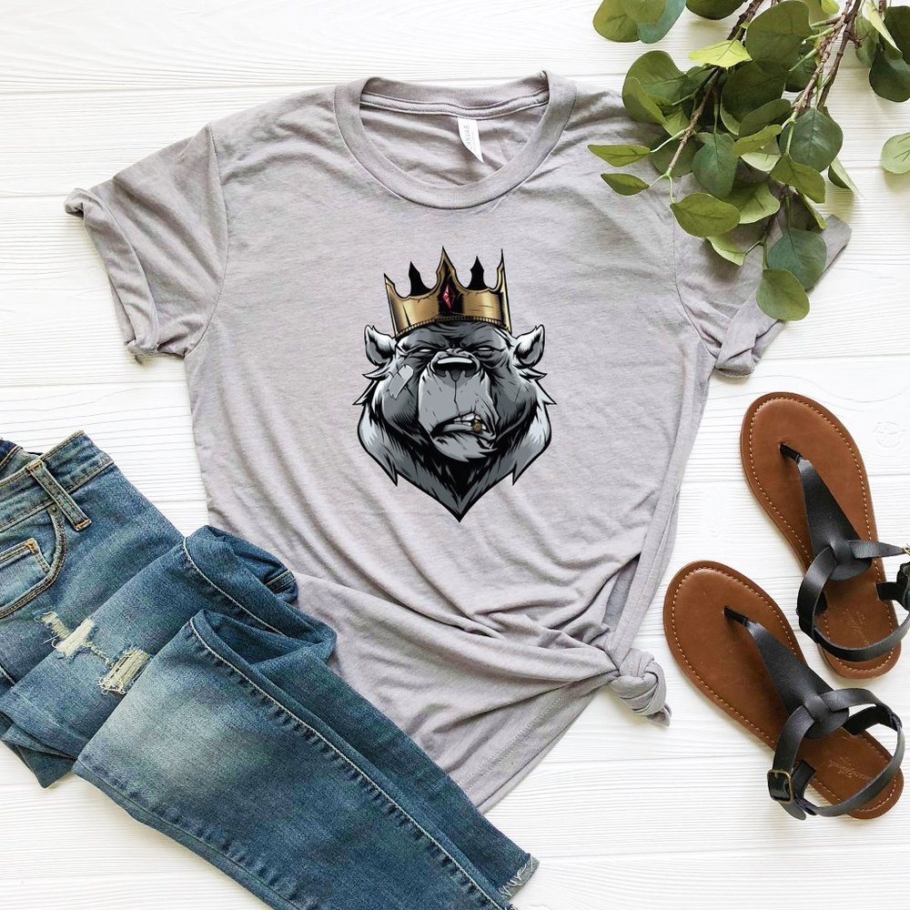 Bear lover tshirt for men, Crowned bear tshirt